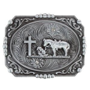 CTM Men's Praying Cowboy and Cross Belt Buckle